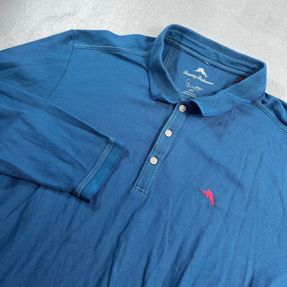 Tommy Bahama Mens 2XT Supima Cotton Long Sleeve Polo Shirt Blue Marlin Tall